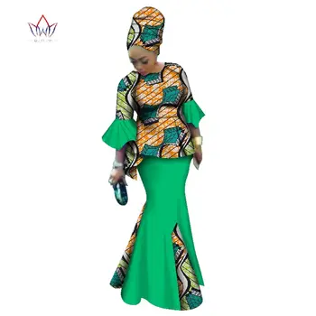 

Summer Dress 2017 Two Pieces Set Women Half Sleeve Crop Tops & Long Skirt Sets African Mermaid Maxi Clothing 6XL BRW WY2493
