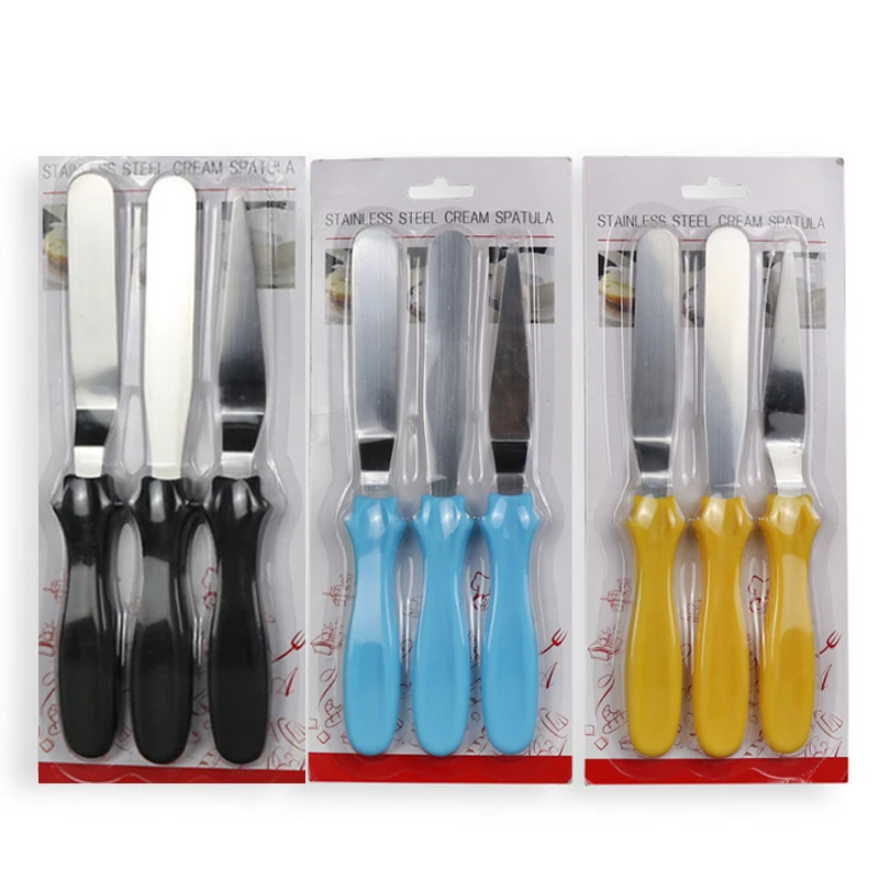

Butter Cake Icing Cream Spatula Knife Set 3pcs Stainless Steel Spatula Palette Knife Set Cake Decorating Smooth Tools Kit
