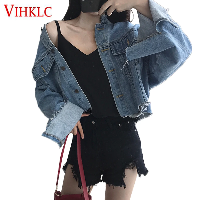 Denim jacket female autumn 2018 New retro Hong Kong flavor chic fashion