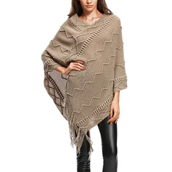 

Large Size V-Neck Women Ladies Tassel Cape Coat Knit Geometry Poncho and capes Wave Stripe Stole Pullover Bohemian Shawl Scarf