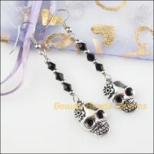 1 пара хрустальных черных бусин цветок Череп Подвески кисточкой серьги крюк подарок