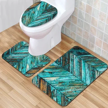 

New Green Plate Printed Bath Mat Toilet Cover Lid 3 Pieces Door Floor Pad Non-skid Water Absorbent Bathroom Rugs and Mats Set