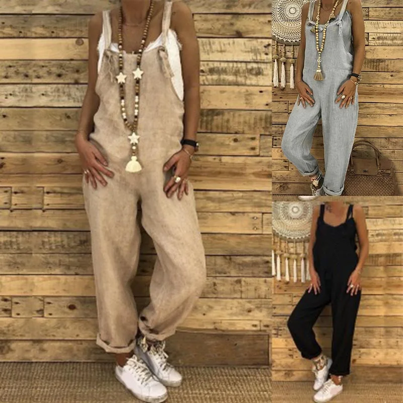 

Women Jumpsuit Solid Color Baggy Hip Hop Harem Pants Casual Bib Pants FDC99