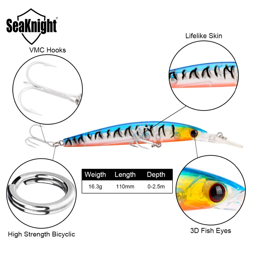 SeaKnight SK045 гольян 16,3 г 110 мм 0-2,5 м рыболовная приманка 1 шт. жесткая приманка плавающая Рыболовная Приманка VMC крючок морская речная Озеро Рыбалка