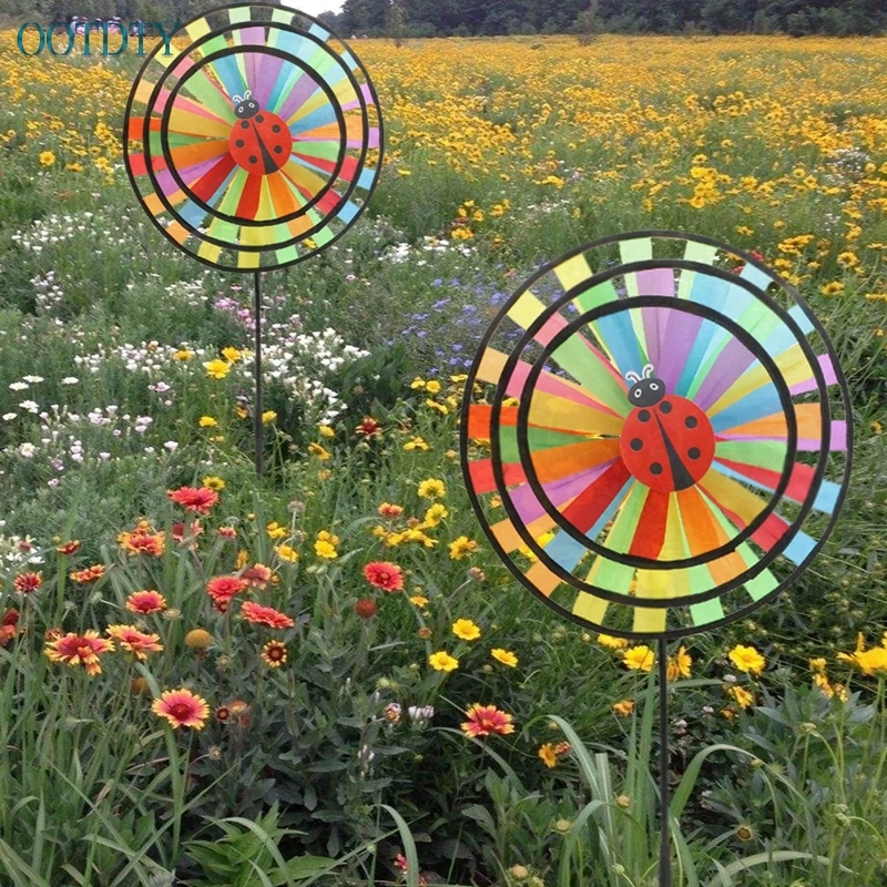 36cm Colorful Rainbow Triple Wheel Wind Spinner Windmill Garden Yard Decor To NV