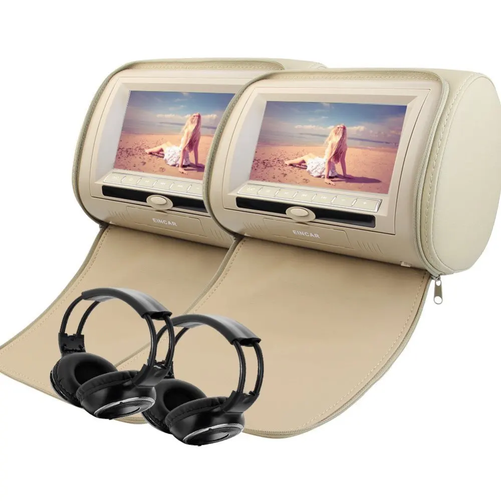 

IR FM Transmitter Car Pillow Monitors DVD player 7" Dual Twin Screens Pair of Headrest USB/SD 32 Bit Games + Infrared Headphones