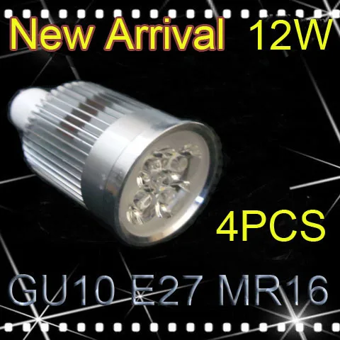 

New Arrival!4PCS Hight Power Non-Dimmable/Dimmable GU10 MR16 E27 4*3W 12W Spotlight lamp led bulb  4 CREE 85-265V Free Shiping