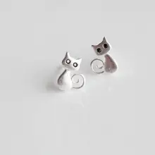 925 пробы серебряные серьги-гвоздики огранка Кот Amimal Скраб серьги серебряные украшения Букле д 'Орель для женщин S-E136