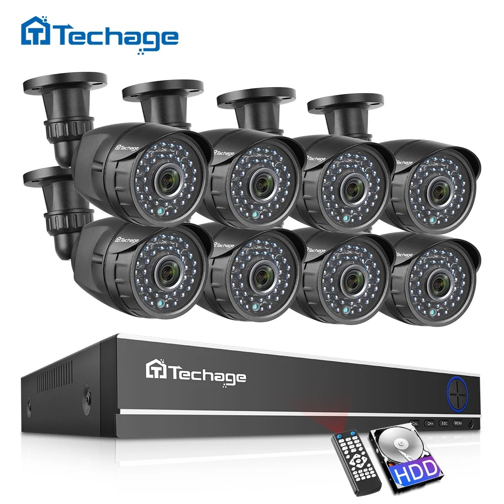 Techage 8CH 1080P CCTV System AHD DVR Kit 2MP IR Outdoor Waterproof Camera Home Security P2P Video