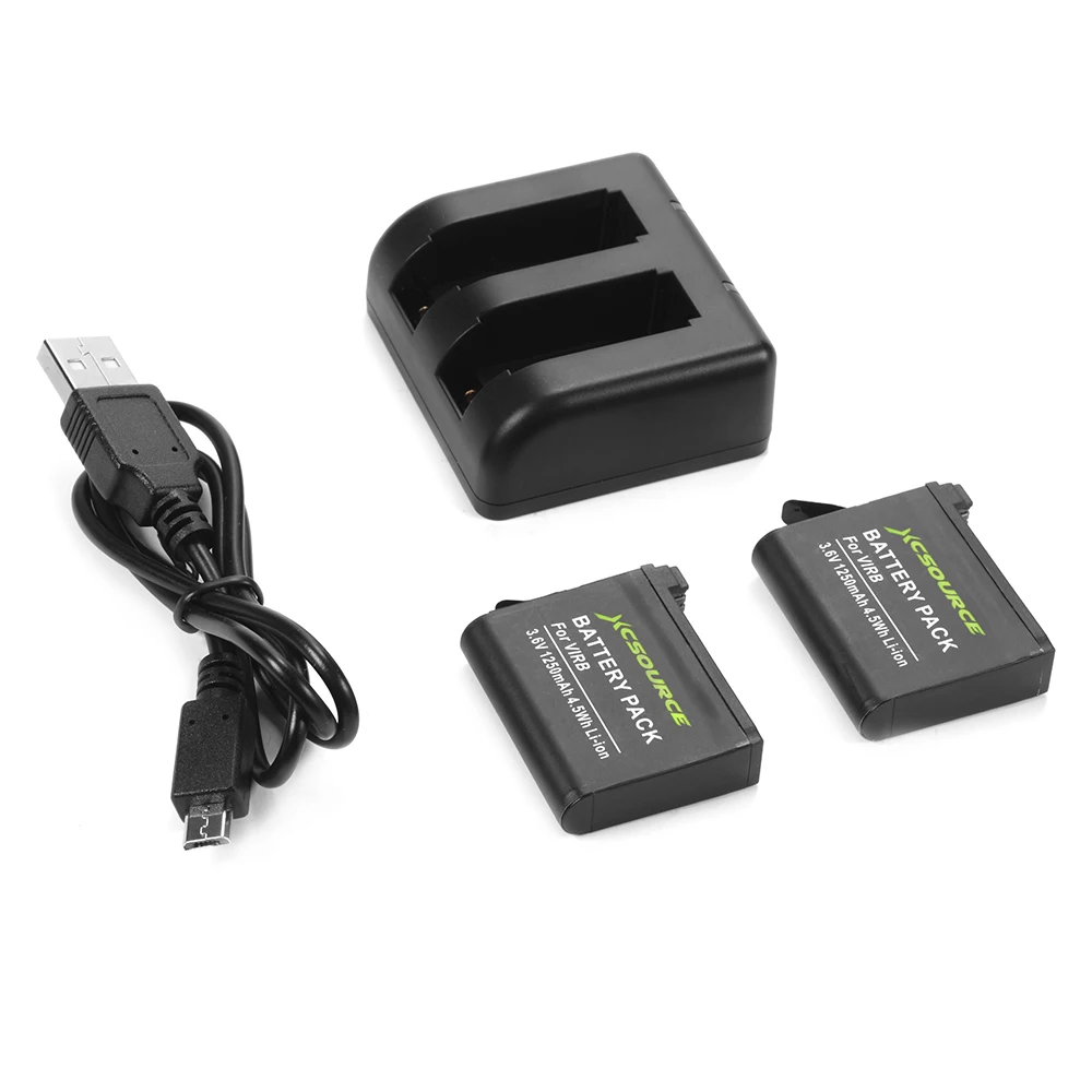 2x 1250mAh Li ion Battery USB Dual Charger Kit for Garmin VIRB 30 Camera OS864