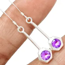 Эксклюзивное ручной работы с врезным аметистом серьги, Серебро 925 пробы, 36 мм, 2,7 г, AE0169
