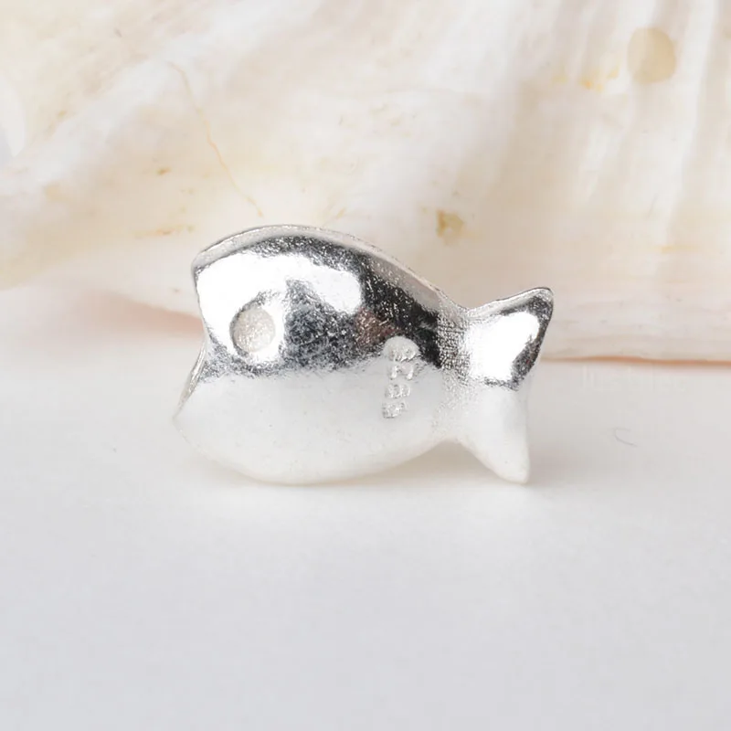 

solid 925 sterling silver fish charm beads, spacer loose bead with 1.2mm hole jewelry diy components accessories