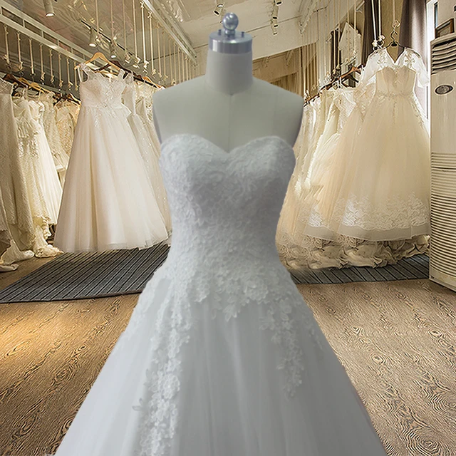 HW102 Sweetheart vestido de noiva Lace Up A Line Sweep TrainBridal Wedding Dress 3