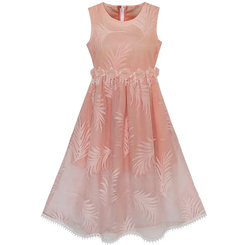 Flower Girl Dress Lace Leaf Elegant Princess Party Wedding 2018 Summer Gowns Kids Clothes Size 7