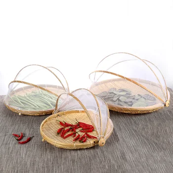 

Chinese style Anti-mosquito handmade bamboo storage basket Fruit plate bowls tray drying dustpan bamboo cage kitchen organizer