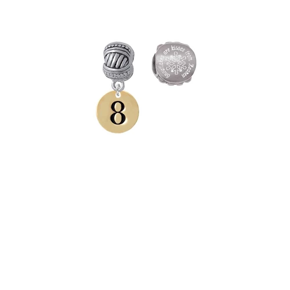 Goldtone Disc 1/2'' Number - 8 - Snowflakes are Kisses from Heaven Charm Beads (Set of 2)