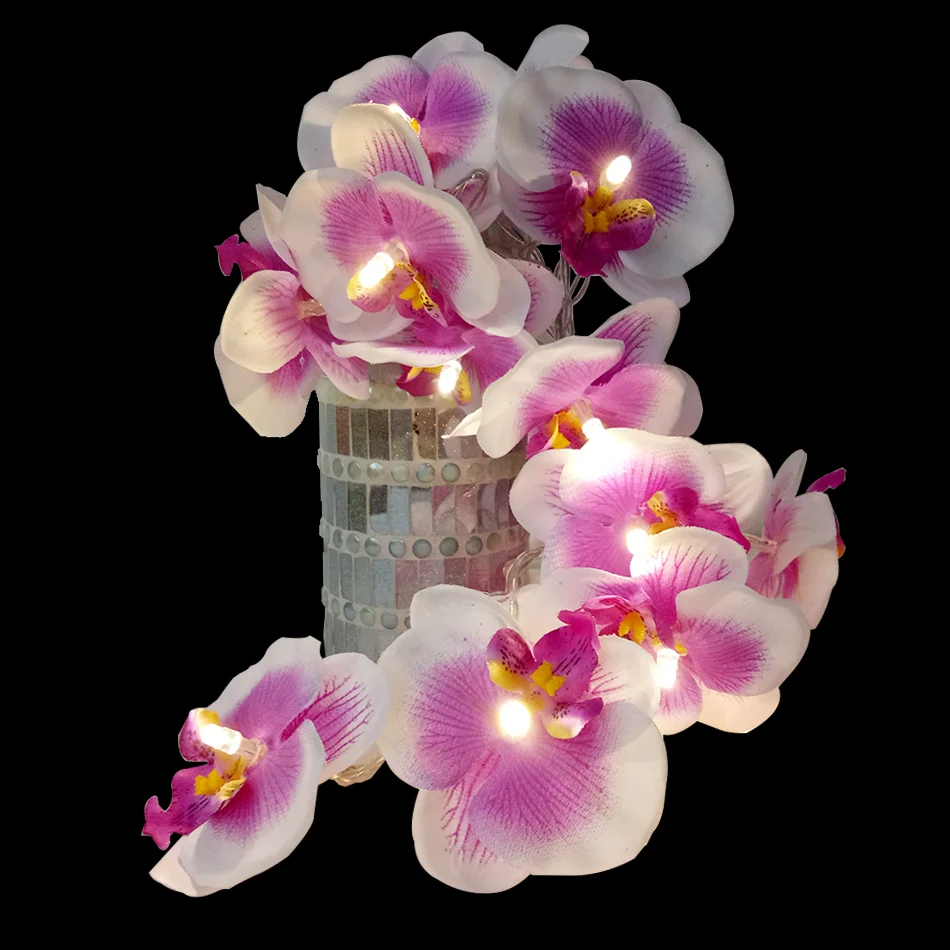 Цветок орхидеи со светодиодными лампочками, 5 м 40 шт., искусственный цветочный светильник-гирлянда, вечерние гирлянды для праздника, украшения дома