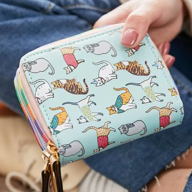 Printing Women Cat Wallet Small Zipper Female Purse Cute Cartoon Animal Girl Purse Ladies Coin Wallet Pocket Card Holders