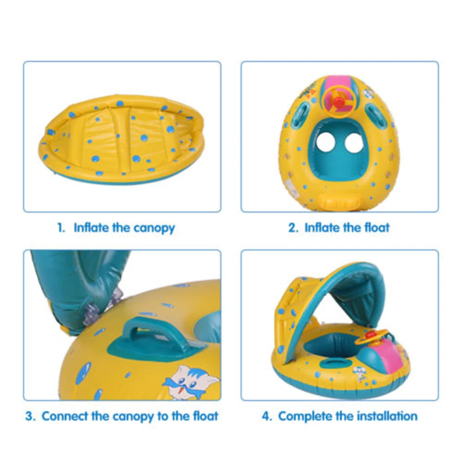 Детское надувной матрас, переносное сиденье для плавания, регулируемый зонт, лодка, Открытый плавательный круг, летний бассейн, водный спорт
