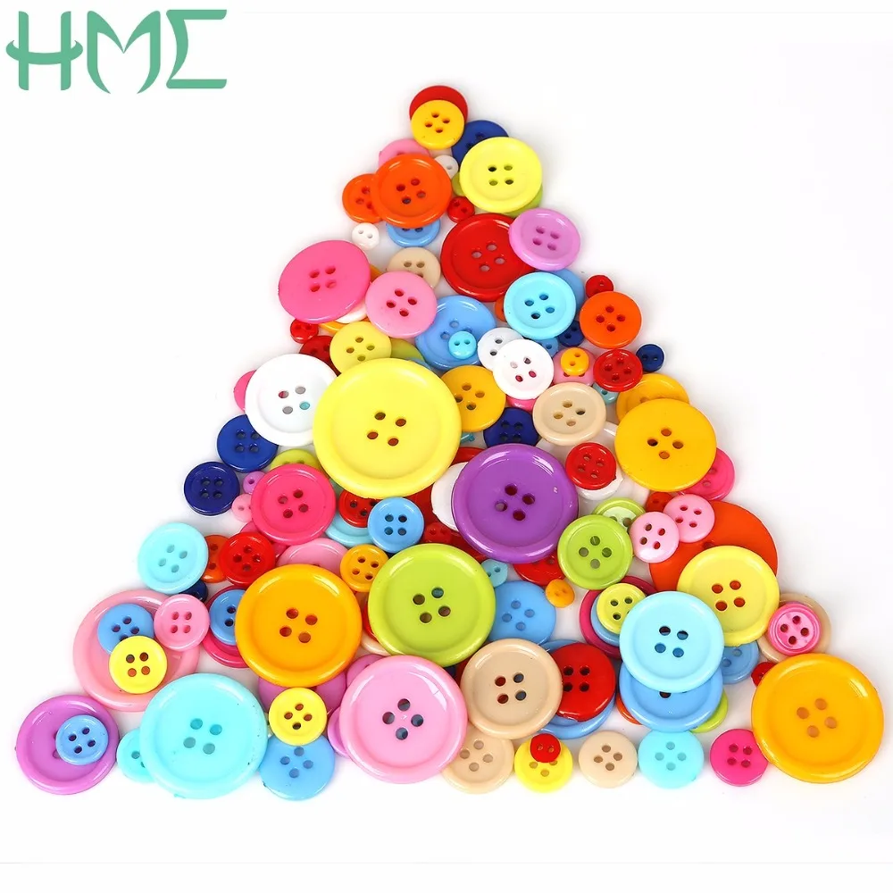 20-200PCs Round Resin Sewing Buttons Scrapbooking Solid Random Mixed Color for DIY Clothes Dolls Crafts Garment Accessories
