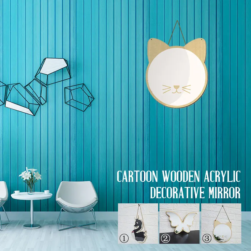 Fashion Mirror Surface Wall Stickers Hanging Mirrior Wooden Acrylic Nordic Kids Room Picture Frame Diy | Дом и сад