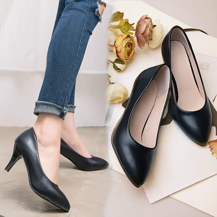 

Women Pumps Shoes Concise PU Leather 5cm Thin High Heels Pointed Toe Slip-On Shallow Solid Office Female Shoes zapatos de mujer