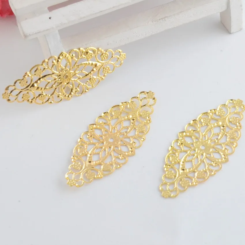 

Free shipping Retail 25 Gold Tone Filigree Flower Wraps Connectors Metal Crafts Gift Decoration DIY Findings 60x26mm F0990