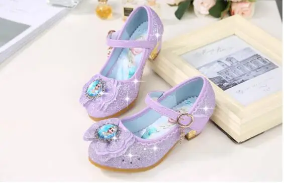 Детские кожаные сандалии ребенок обувь на высоком каблуке для девочек платье-пачка принцессы Эльзы из «холодного сердца», на высоком каблуке, Chaussure Enfants сандалии вечерние обувь Anna