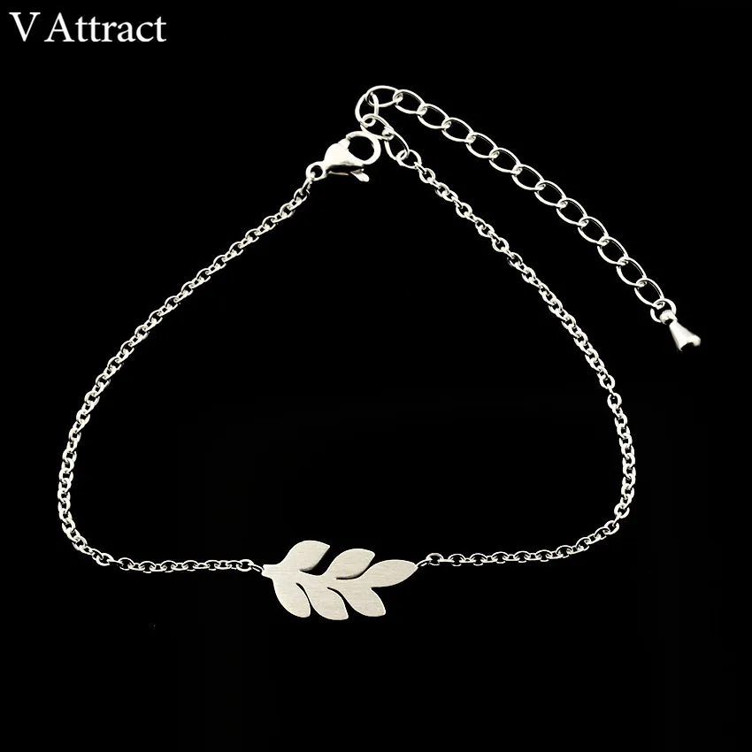 V Attract Minimalistic Plant Jewelry Stainless Steel Chian Simple Leaf Bracelet For Women Rose Gold Pulsera Climbers - Окраска металла: Посеребренный