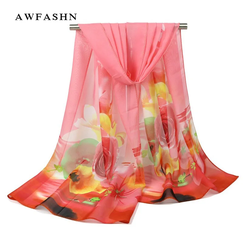 2018 Новый шифоновый шарф цветок высокое качество платок Шелковый леди женщина хиджаб бандана люксового бренда богемные пляжные мыс шарфы