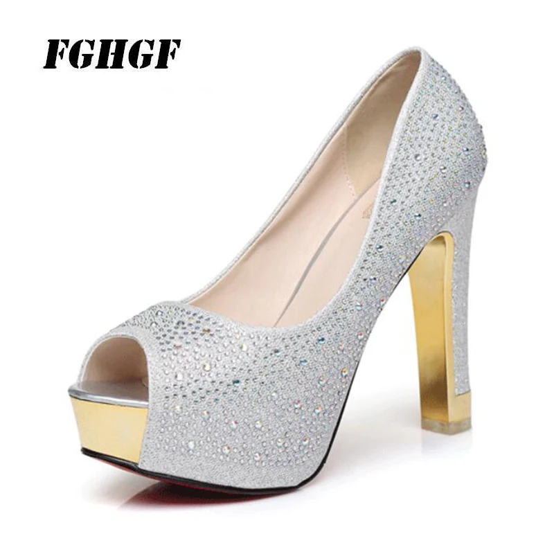 

New spring fish mouth high-heeled shoes thick and single shoes waterproof platform women's shoes drill professional work shoes