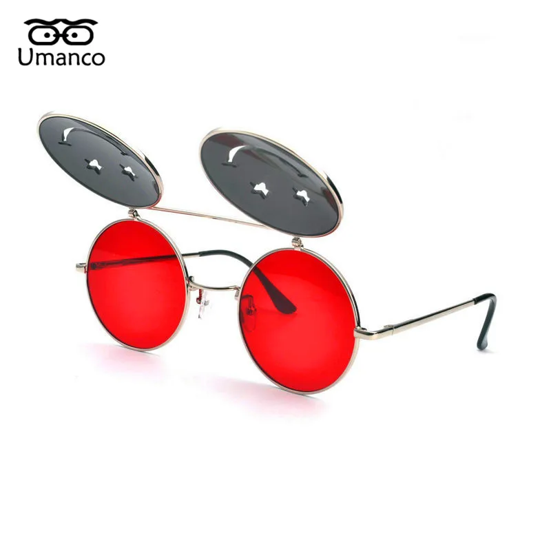 

Umanco Creative Flip-top Steampunk Sunglasses Women Men Colorful Shades Mirror Smiley Face Eyewear Fashion Showing Glasses Gifts