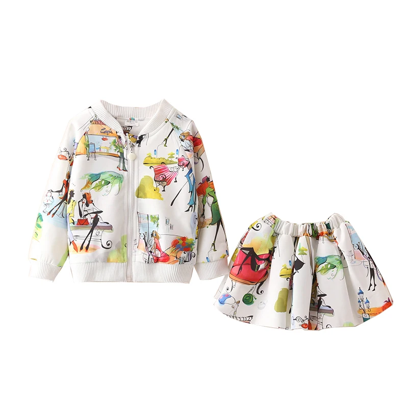 

MudkingdomTwo Pieces Little Girls Clothing Sets Floral Cottton Bomber Jacket Mini Skirt 3-7 Years Trendy Toddler Kids Clothes