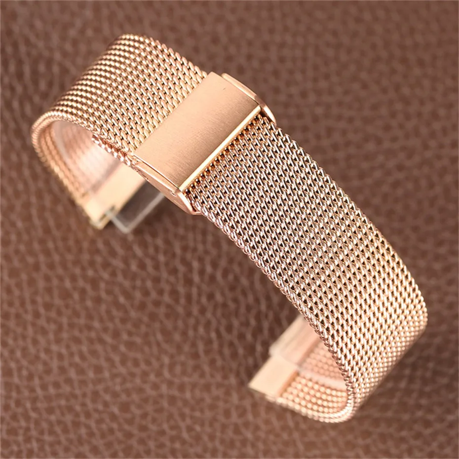 High Quality 18mm20mm22mm Stainless Steel Watches Band for Huiwei Rose Golden Mesh Hook Buckle Watch Strap (2)