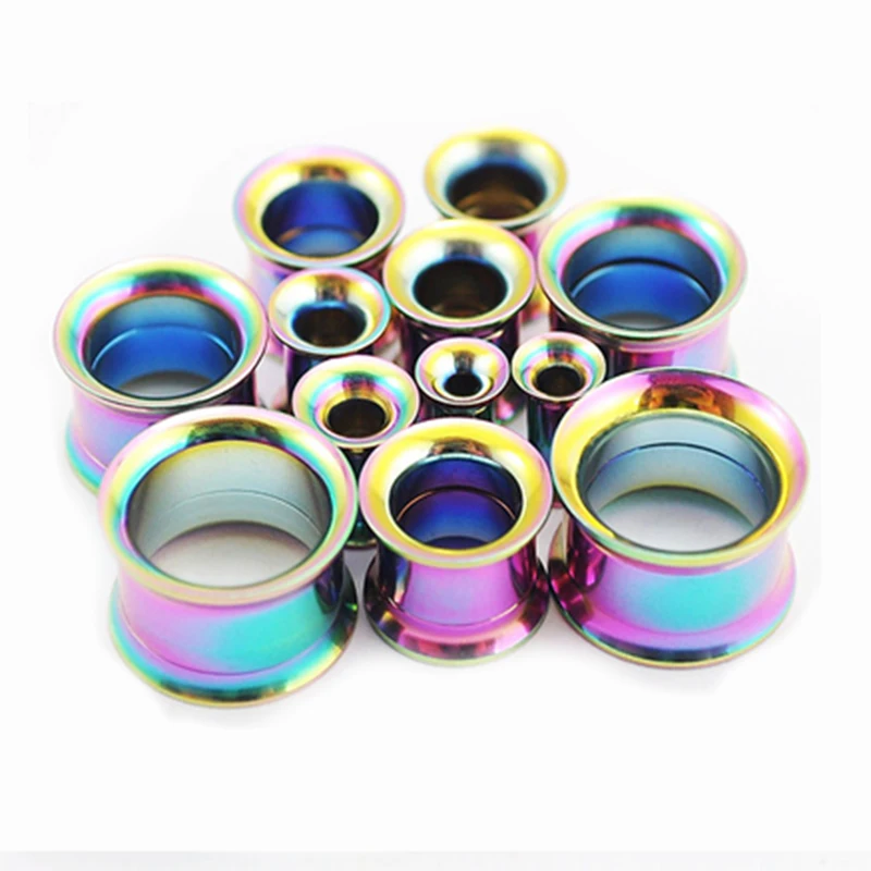 2pcs Stainless steel Anodized rainbow double flare screw fit ear plug