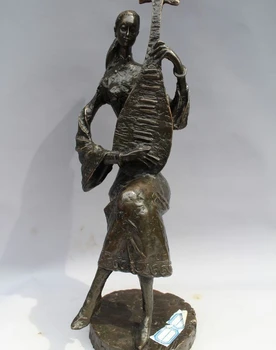

18"Western Art sculpture Bronze Marble Belle Women Lute Pipa Statue
