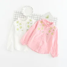 Детская Обувь для девочек Цветок Вышивка длинный рукав хлопковая рубашка, для маленьких девочек дети Кружево воротник принцесса Рубашки для мальчиков Блузки для малышек Костюмы