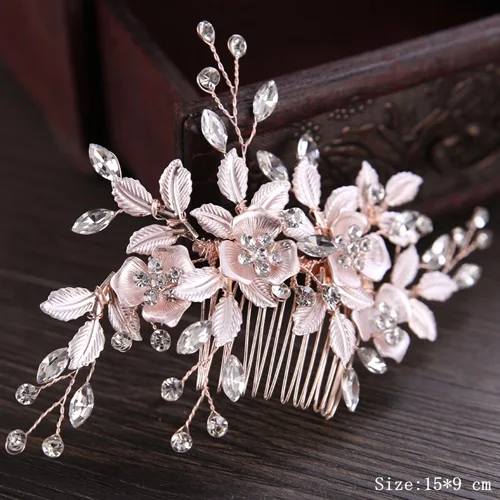 Bridal Pearl Hair Comb Wedding Accessories Rhinestone Flower Wedding Hair Comb Jewelry Wedding Hair Ornaments Bridal Headdress FS137 Rose Gold