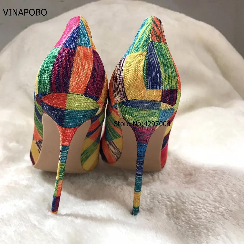 VINAPOBO Stiletto High Heels Women Pumps Colorful Plaid Striped Pointed Toe Shallow Footwear Autumn Party Ladies Shoes SIZE 43 VINAPOBO Stiletto High Heels Women Pumps Colorful Plaid Striped Pointed Toe Shallow Footwear Autumn Party Ladies Shoes SIZE 43