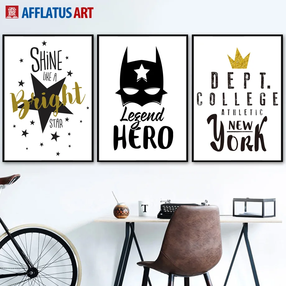 

Batman Star Wall Art Canvas Painting New York Quotes Nordic Posters And Prints Cartoon Wall Pictures For Kids Room Decor