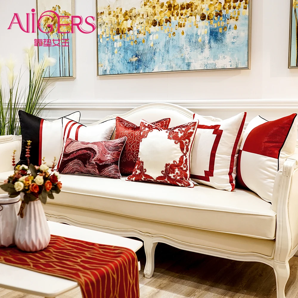 

Avigers Luxury Modern Red White Decorative Cushion Covers Square Striped Patchwork Throw Pillow Cases for Sofa Bedroom