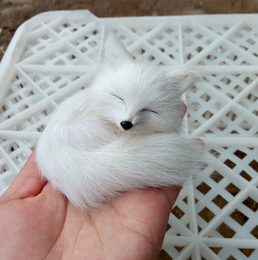 

simulation white sleeping fox about 8x5cm hard model ,polyethylene&furs handicraft Figurines home decoration gift a2807