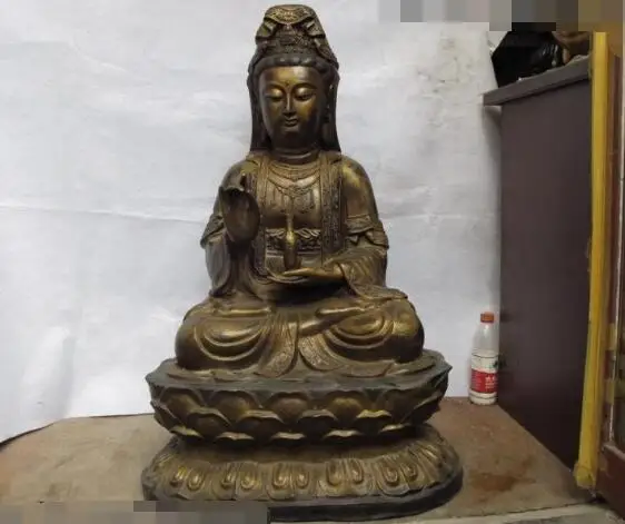 

S03418 Tibetan Temple Old Copper Bronze Bodhisattva GuanYin Kwan-Yin Hold Bottle Statue (B0413)
