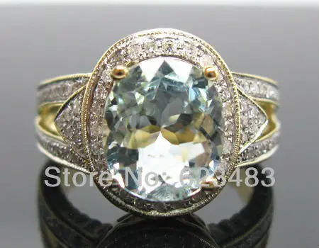 

3.45CT SOLID 14kt Yellow GOLD NATURAL AQUAMARINE . ENGAGEMENT RING