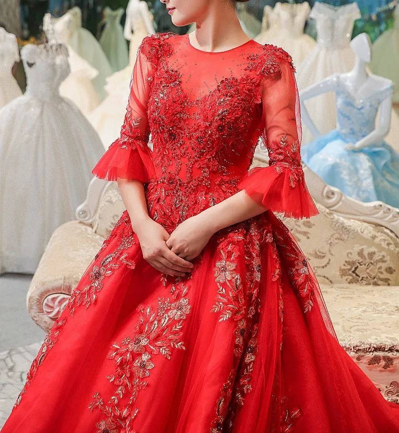 Элегантное красное вечернее платье с половиной рукава vestido de festa вечернее платье бальное платье vestidos de fiesta largos