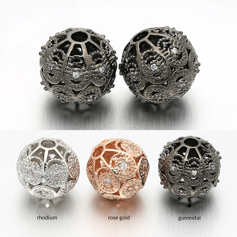 

10mm*10mm Round large hole beads CZ connector brass micro-inlaid zircon accessories for DIY making bracelet necklace Jewelry