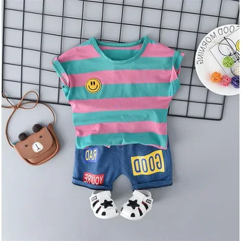 

Strip Summer Short-sleeved Print Kids T-shirts and Shorts Cotton Kids Summer Sets Casual Clothes