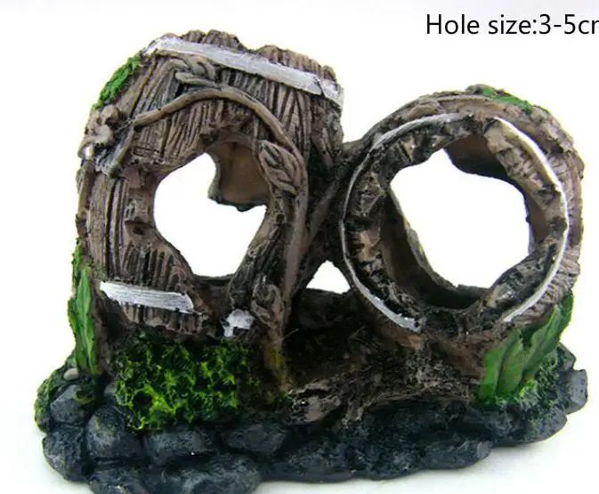New Aquarium Resin Artificial Double Barrel Decoration Fish Tank Hiding House Cave Aquarium Accessories For Cichlids Shrimp - Цвет: Черный