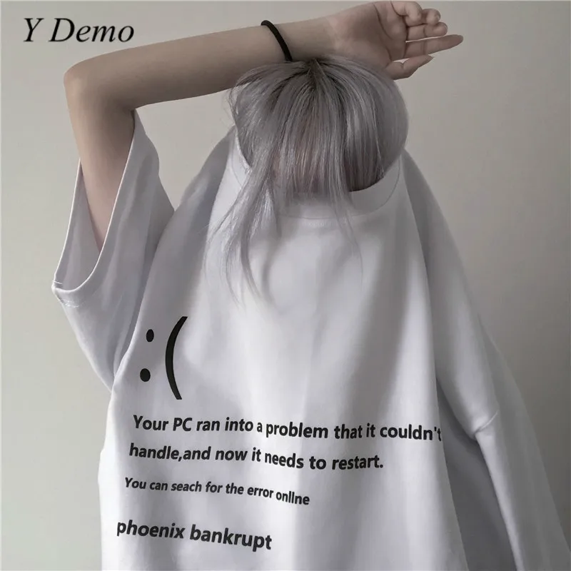 

Streetwear Summer Casual Letters Printing Women Short Sleeve T-shirt Grunge Stylish Girl Loose Tees