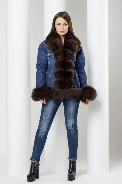 

2019 New Real Fox Fur Rabbit Lining European And American Thick Denim Coat Jacket Jeans Spring Street Female Ratural Fur Jeans